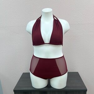 Chic Burgundy Halter Bikini Set